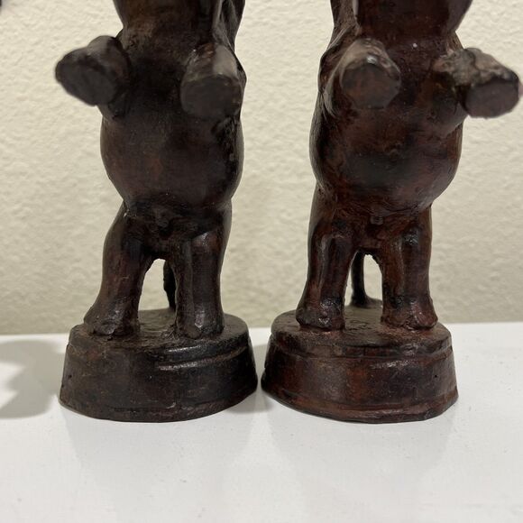 Vintage Cast Metal Elephant PAIR Candle Holder Trunk Up Good Luck Rearing - Picture 2 of 14